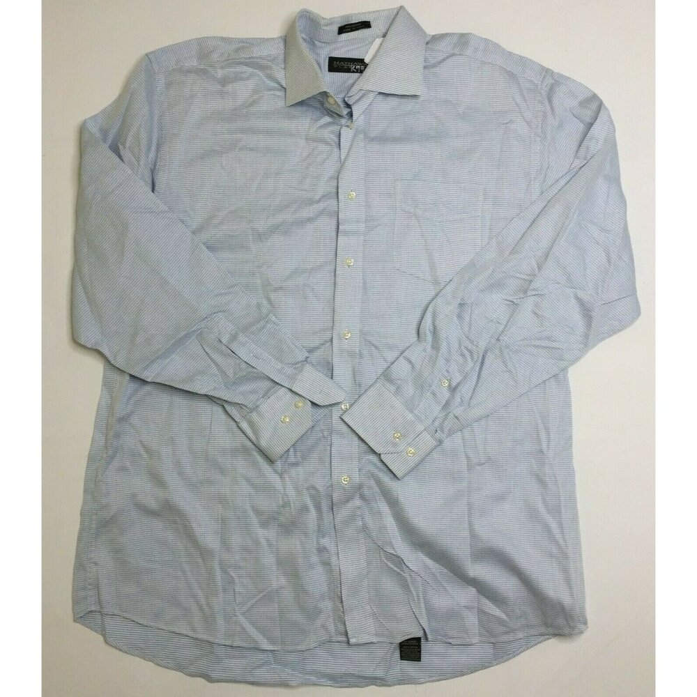Hathaway Platinum Mens Long Sleeved Dress Shirt Blue Cotton Size XL Extra Large